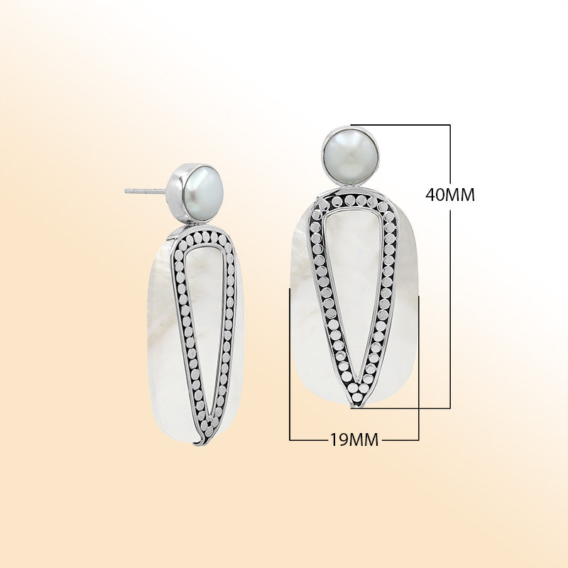 Sterling Silver Mother Of Pearl And Pearl Artistic Drop Earrings