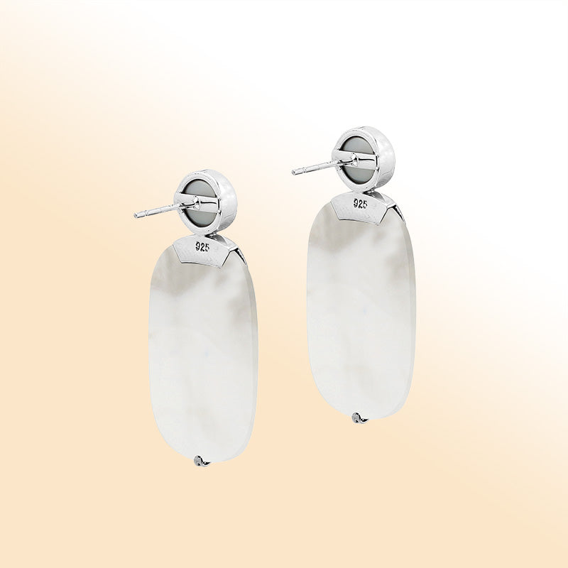 Sterling Silver Mother Of Pearl And Pearl Artistic Drop Earrings