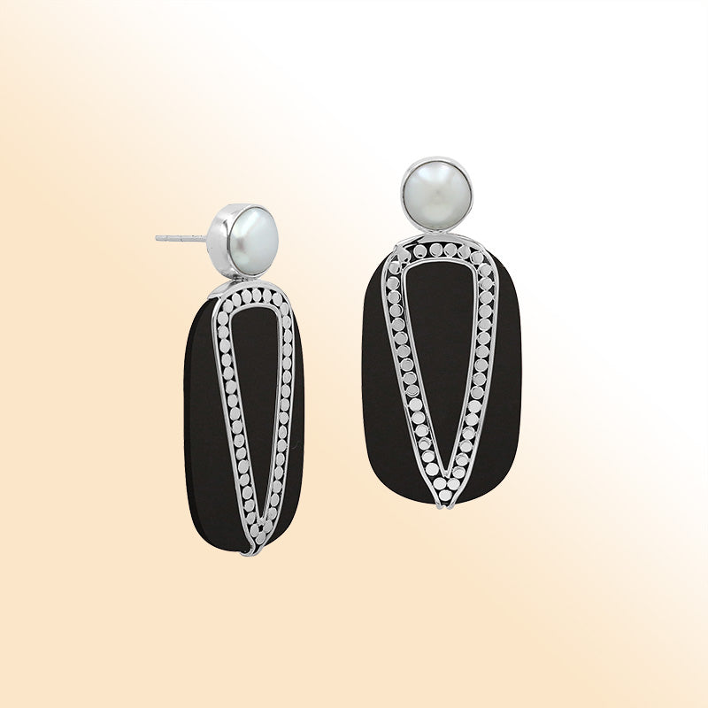 Sterling Silver Turquoise Shell And Pearl Artistic Drop Earrings