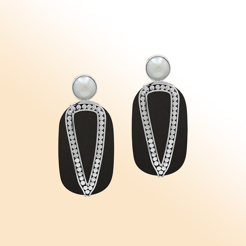 Sterling Silver Turquoise Shell And Pearl Artistic Drop Earrings