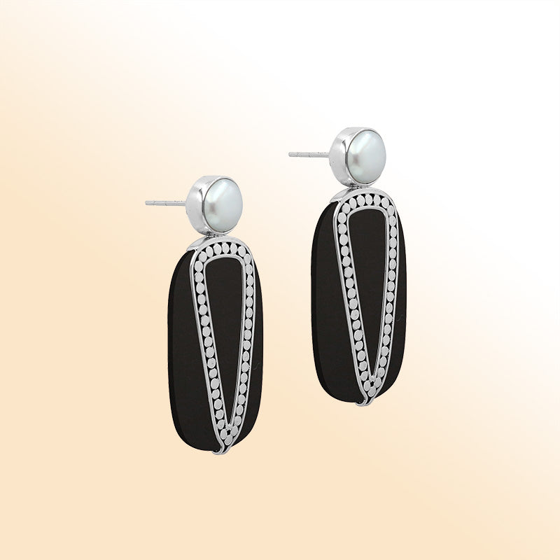 Sterling Silver Turquoise Shell And Pearl Artistic Drop Earrings