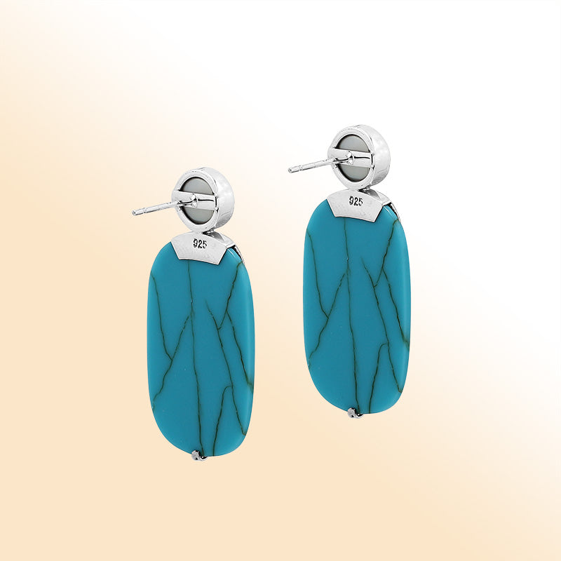 Sterling Silver Turquoise Shell Drop Earrings With Pearl Accent