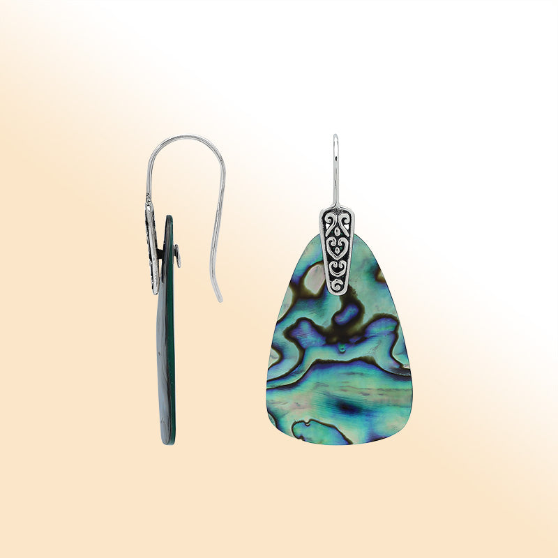 Sterling Silver Abalone Shell Artistic Drop Earrings