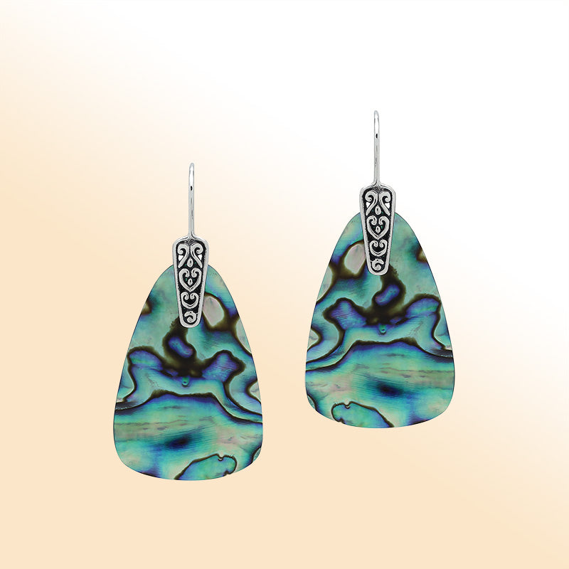 Sterling Silver Abalone Shell Artistic Drop Earrings