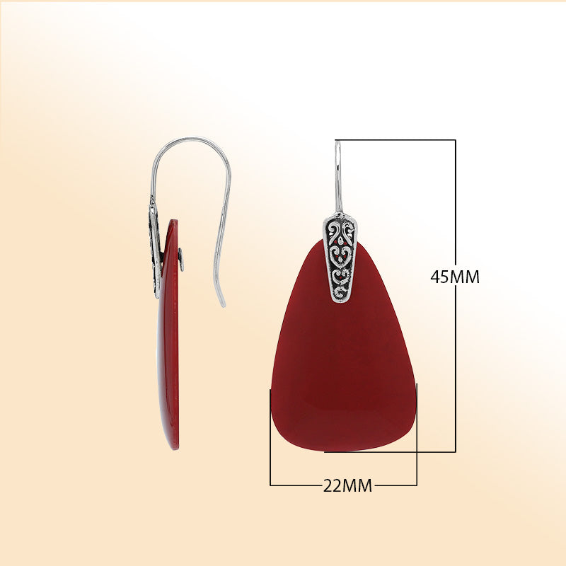Sterling Silver Red Coral Drop Earrings With Filigree Accent