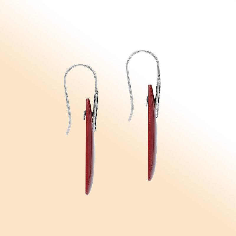 Sterling Silver Red Coral Drop Earrings With Filigree Accent
