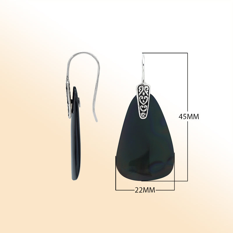 Sterling Silver Black Shell Artistic Drop Earrings