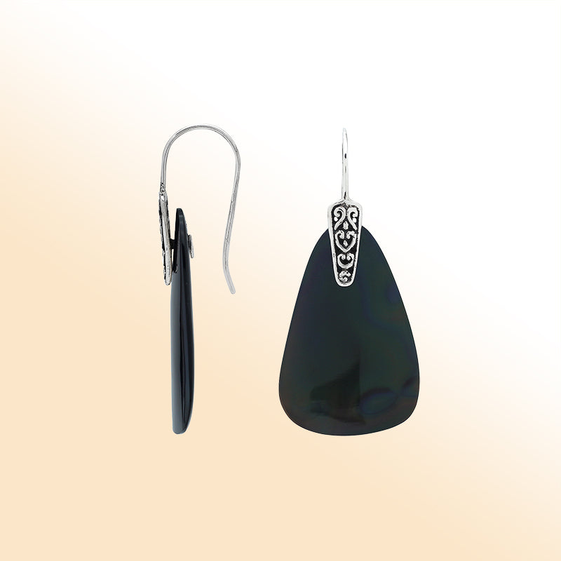 Sterling Silver Black Shell Artistic Drop Earrings