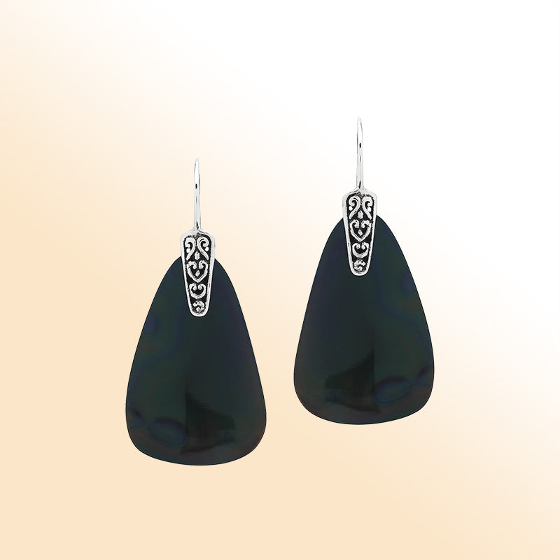 Sterling Silver Black Shell Artistic Drop Earrings