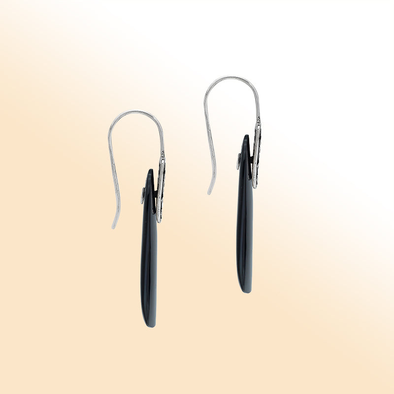 Sterling Silver Black Shell Artistic Drop Earrings