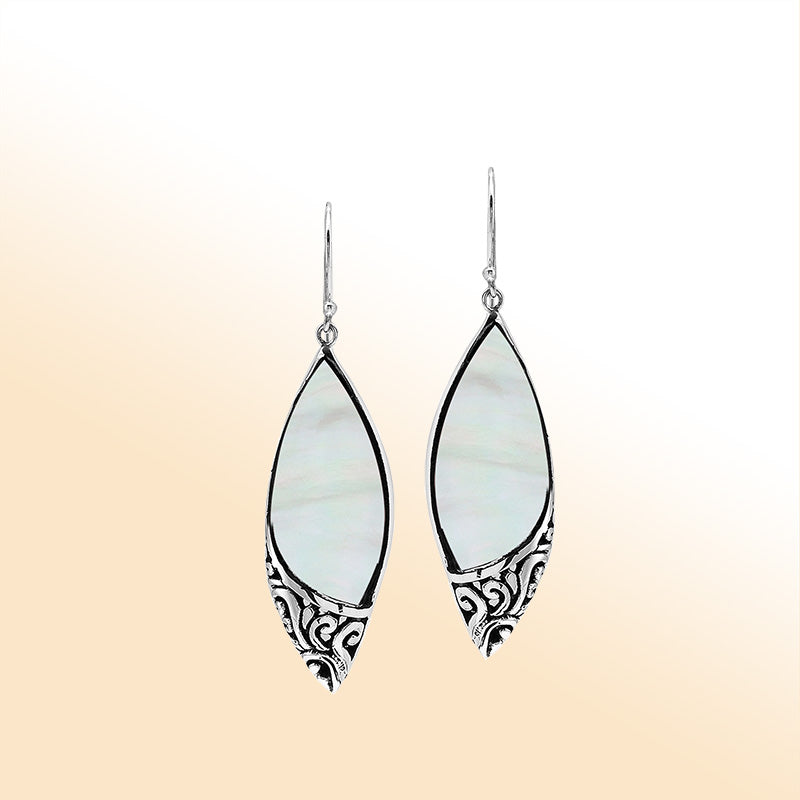 Sterling Silver Mother Of Pearl Artistic Drop Earrings