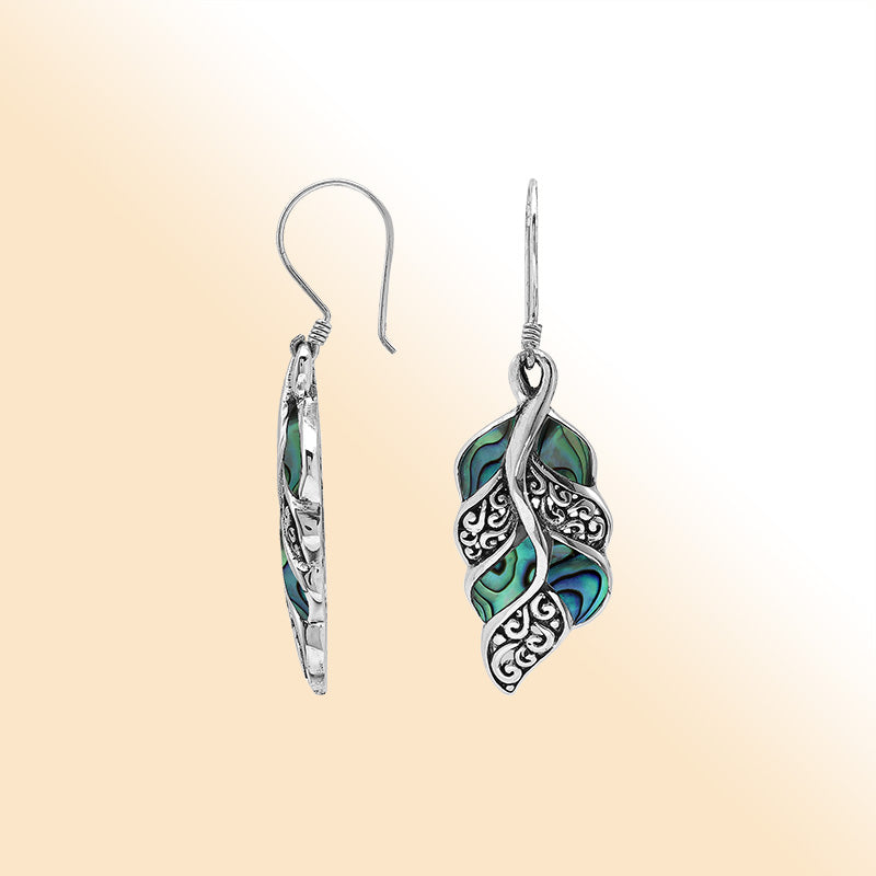 Sterling Silver Abalone Shell Artistic Leaf Drop Earrings