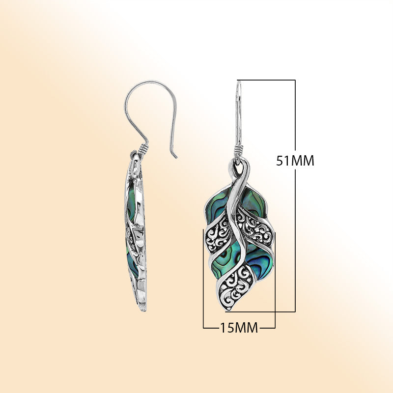 Sterling Silver Abalone Shell Artistic Leaf Drop Earrings