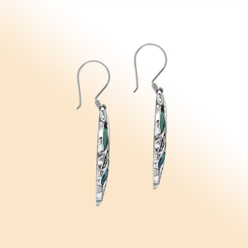 Sterling Silver Abalone Shell Artistic Leaf Drop Earrings