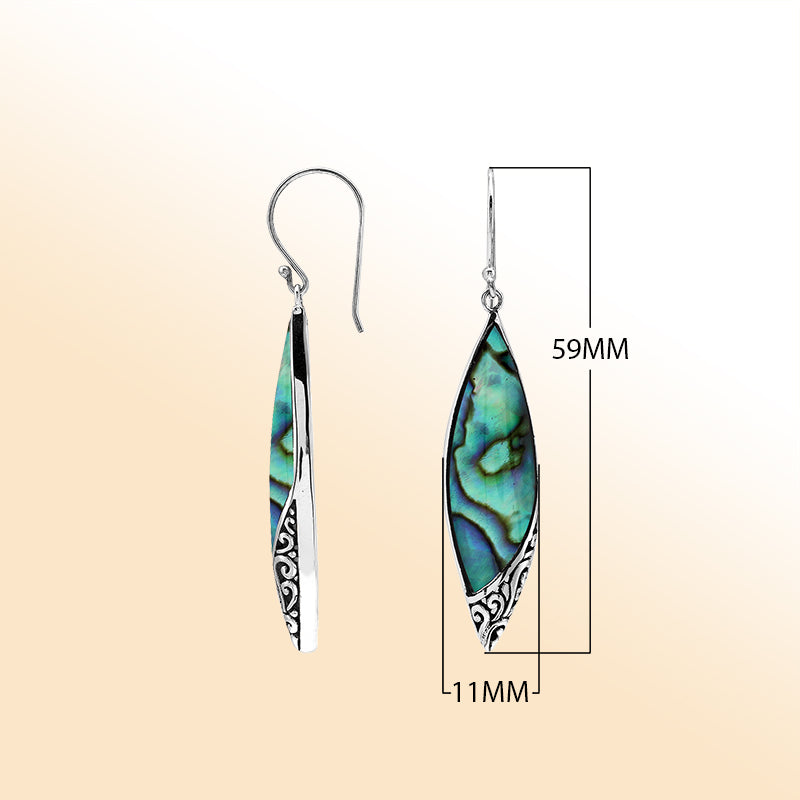 Elegant Abalone Shell Marquise Silver Earrings With Earwire Lock
