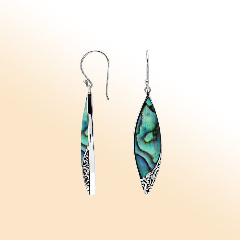 Elegant Abalone Shell Marquise Silver Earrings With Earwire Lock