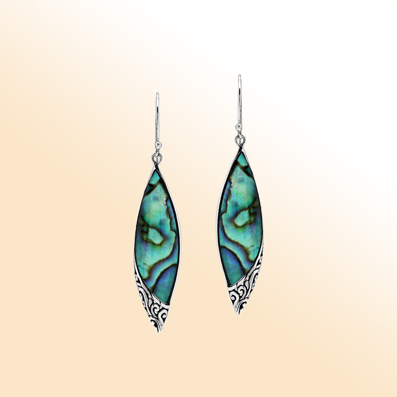 Elegant Abalone Shell Marquise Silver Earrings With Earwire Lock