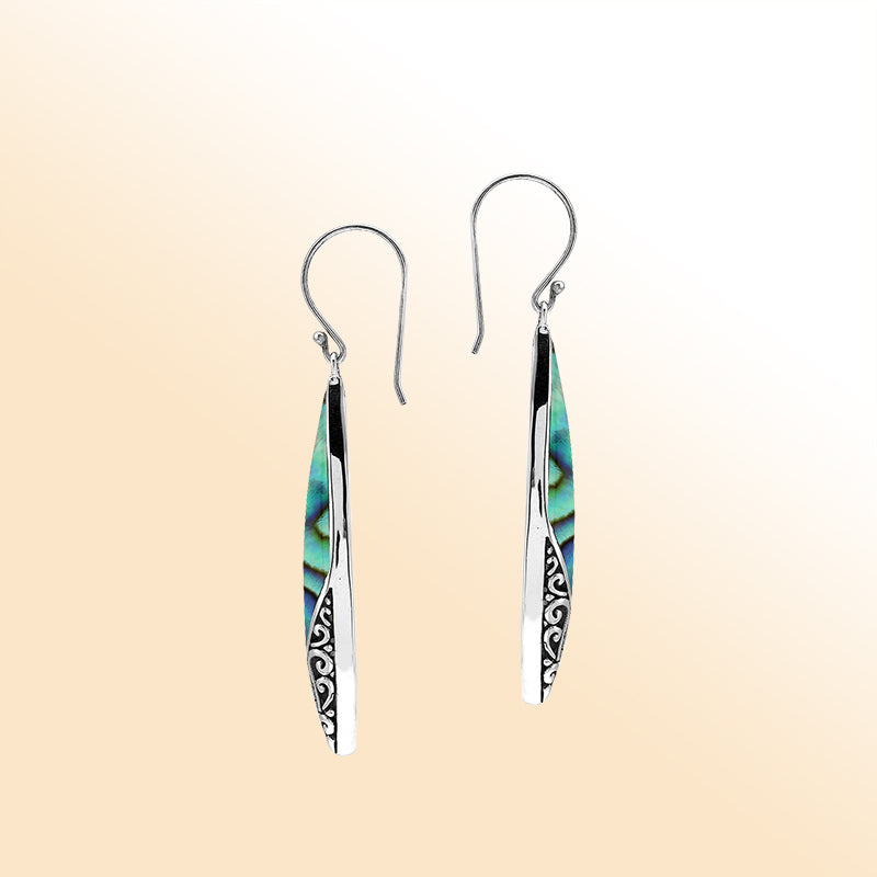 Elegant Abalone Shell Marquise Silver Earrings With Earwire Lock