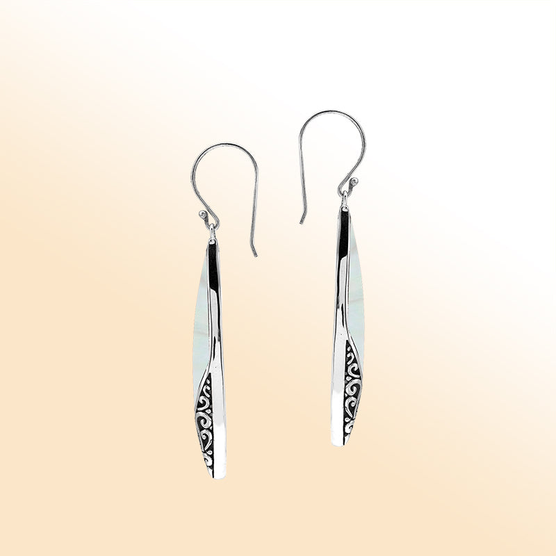 Elegant Mother Of Pearl Marquise Silver Earrings With Earwire Lock