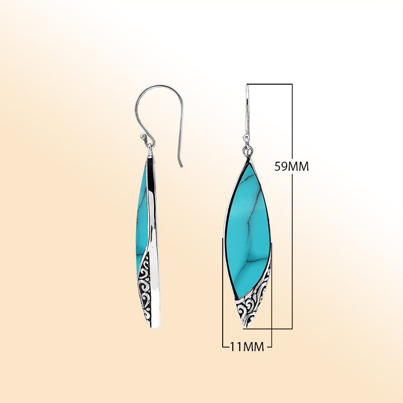 Elegant Turquoise Shell Marquise Silver Earrings With Earwire Lock
