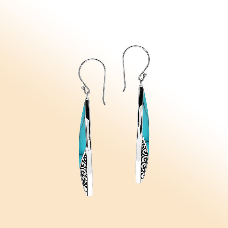Elegant Turquoise Shell Marquise Silver Earrings With Earwire Lock