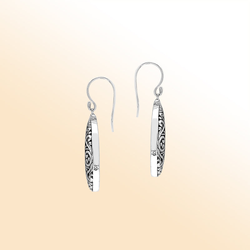 Red Coral Drop Earrings In Silver With Curved Filigree