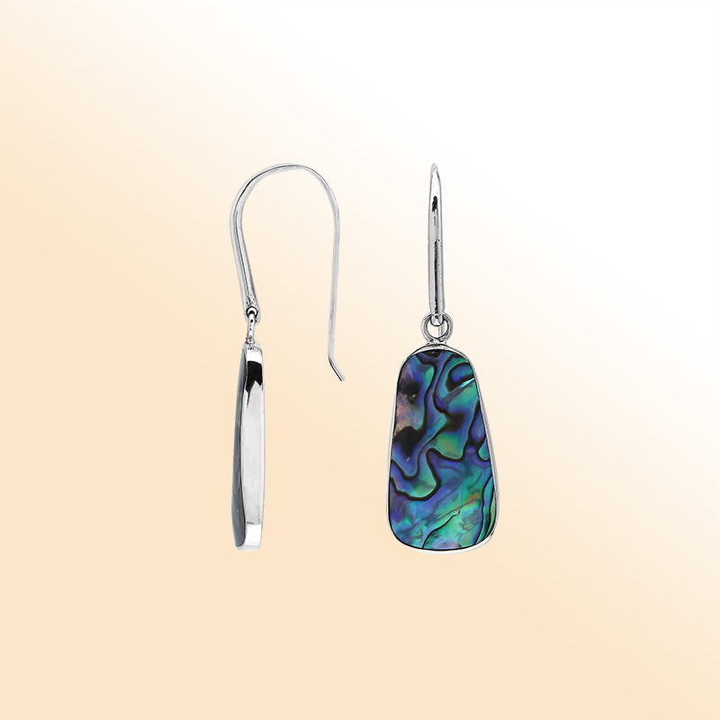 Abalone Shell Drop Earrings In Silver With Ocean Wave Design