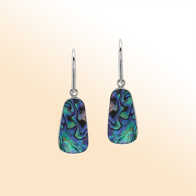Abalone Shell Drop Earrings In Silver With Ocean Wave Design