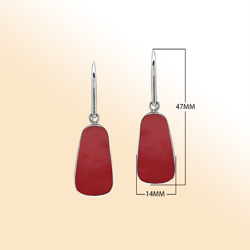 Sterling silver Red Coral drop earrings handcrafted in Bali