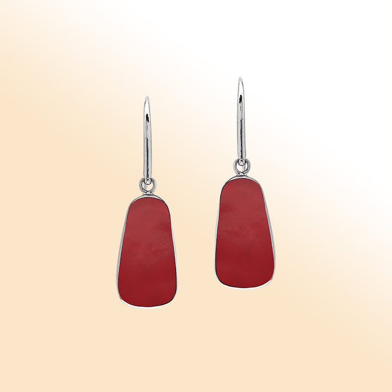 Sterling silver Red Coral drop earrings handcrafted in Bali