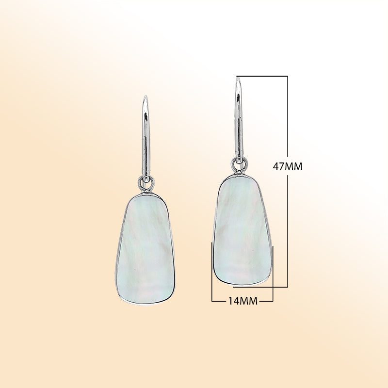 Sterling silver Mother Of Pearl drop earrings handcrafted in Bali