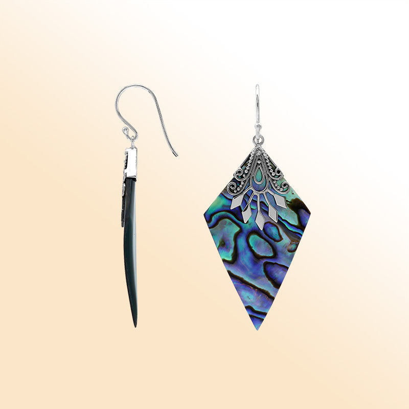 Sterling silver Abalone Shell drop earrings handcrafted in Bali