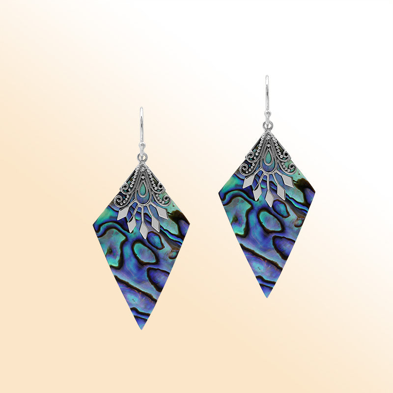 Sterling silver Abalone Shell drop earrings handcrafted in Bali