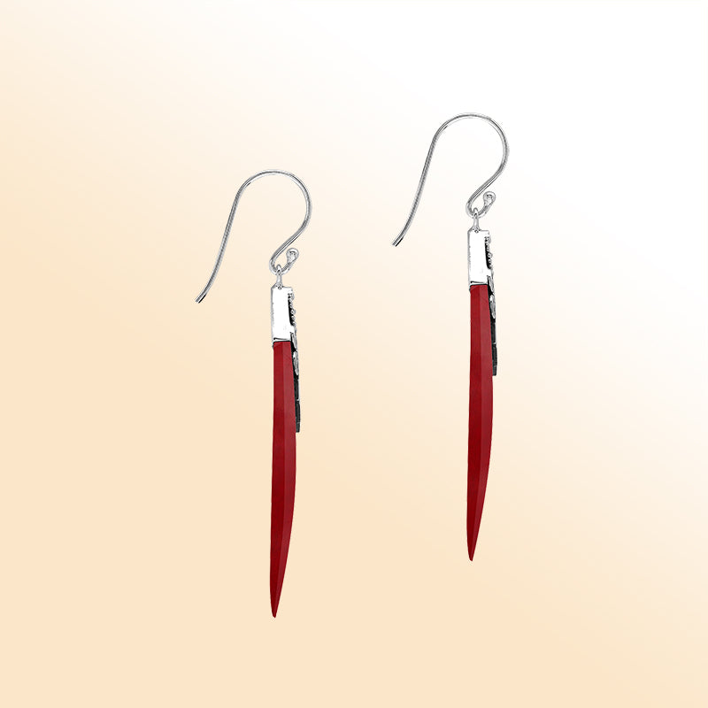 Sterling silver Red Coral drop earrings handcrafted in Bali