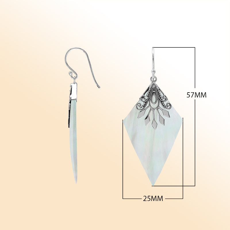 Sterling silver Mother Of Pearl drop earrings handcrafted in Bali