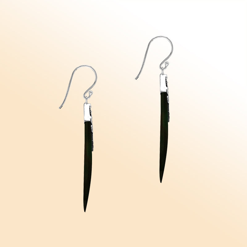 Sterling silver Black Shell drop earrings handcrafted in Bali