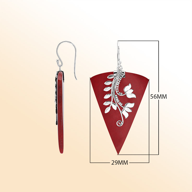 Sterling silver Red Coral drop earrings handcrafted in Bali