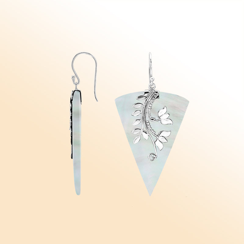 Sterling silver Mother Of Pearl drop earrings handcrafted in Bali