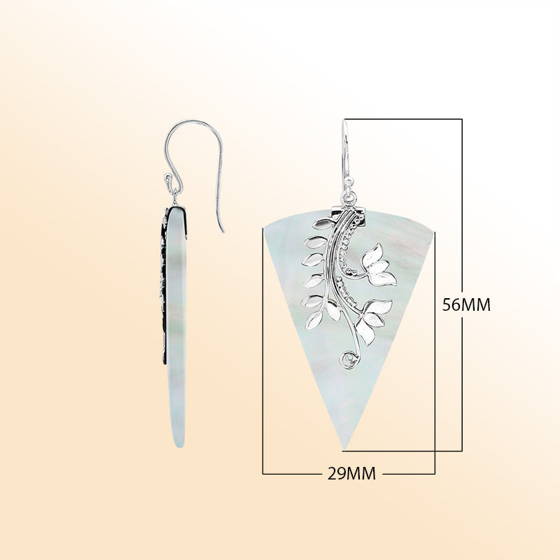 Sterling silver Mother Of Pearl drop earrings handcrafted in Bali