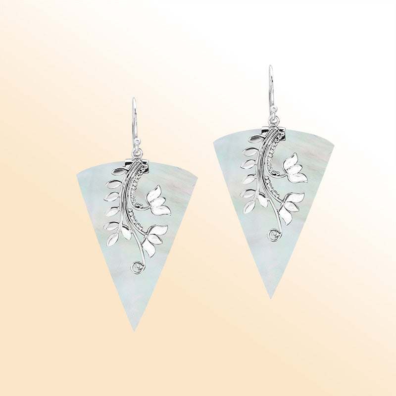 Sterling silver Mother Of Pearl drop earrings handcrafted in Bali