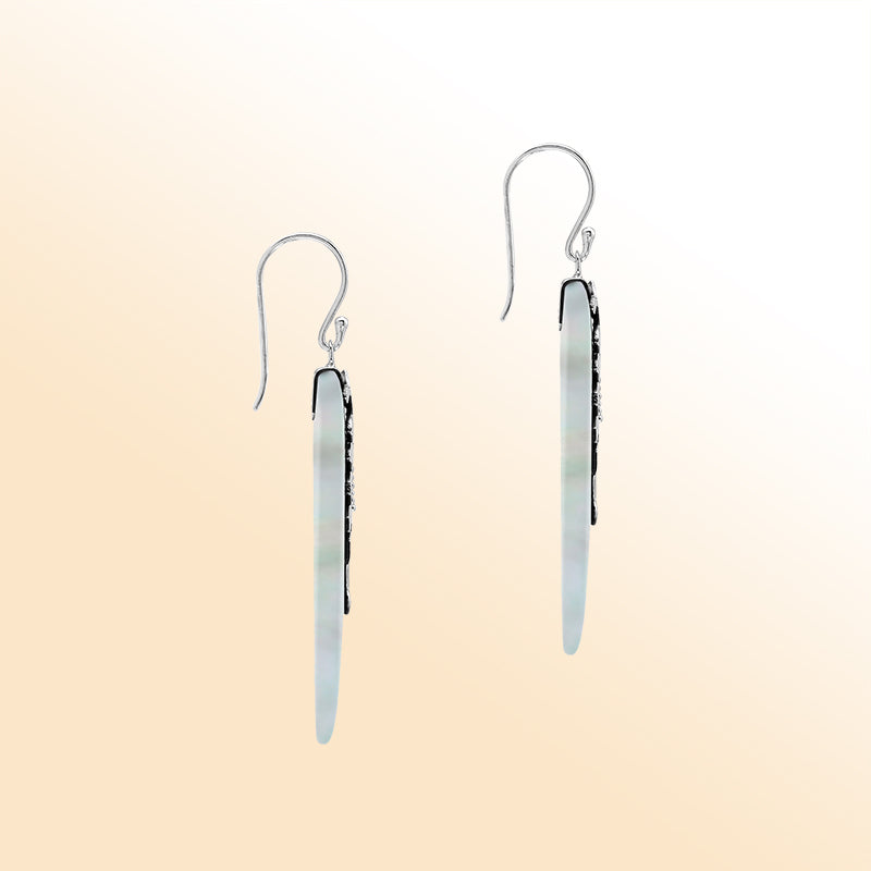 Sterling silver Mother Of Pearl drop earrings handcrafted in Bali