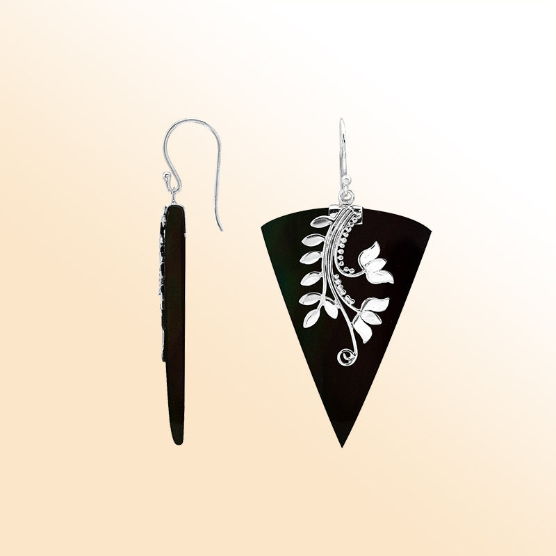 Sterling silver Black Shell drop earrings handcrafted in Bali
