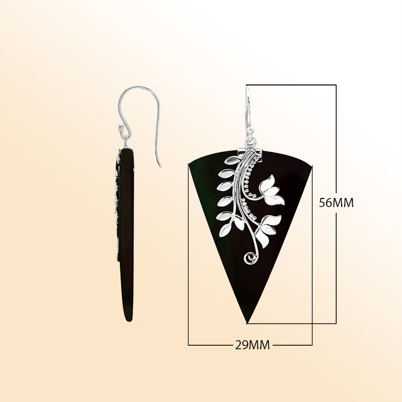 Sterling silver Black Shell drop earrings handcrafted in Bali