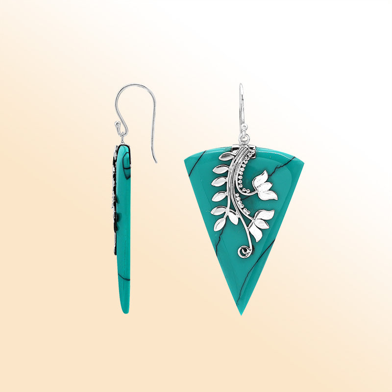 Sterling silver Mother Of Pearl dangle earrings handcrafted in Bali