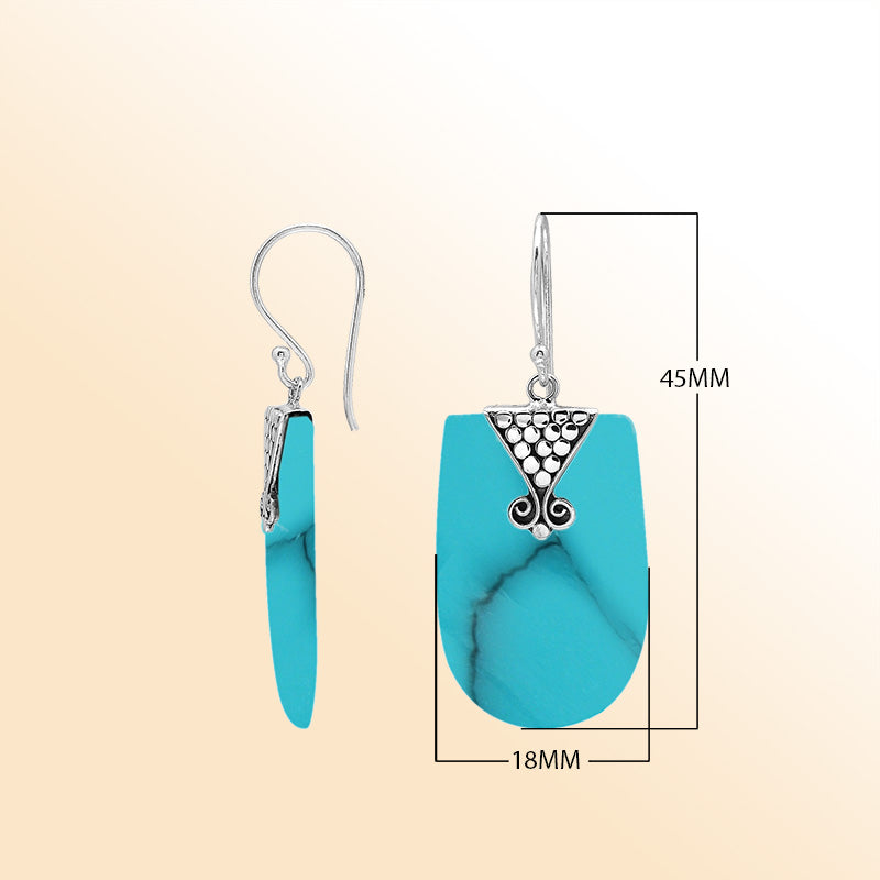Turquoise Shell drop earrings in sterling silver with spiral scroll design