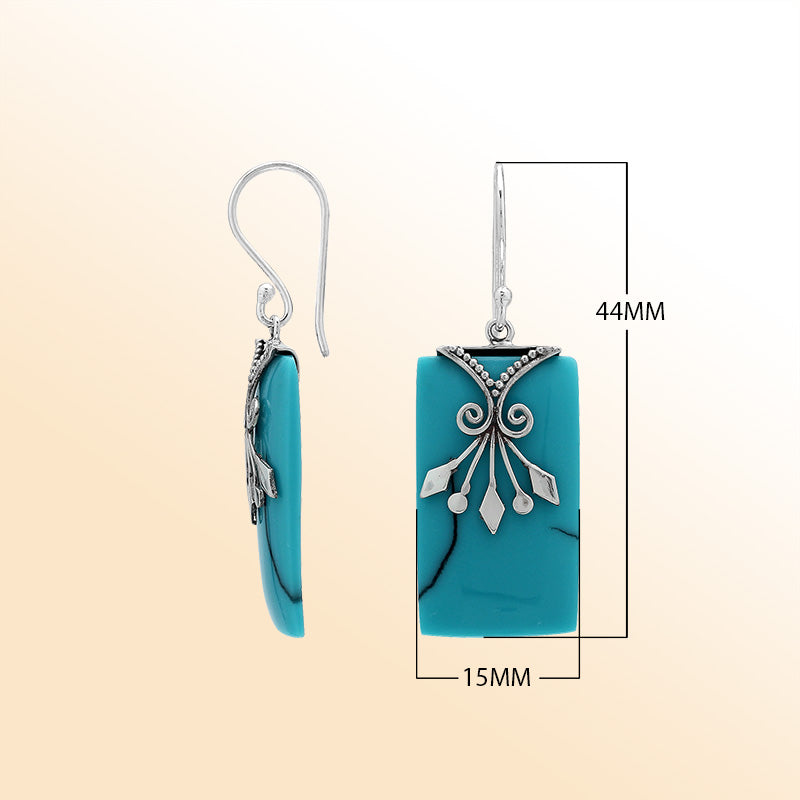 Elegant Turquoise Shell silver earrings with leaf filigree design