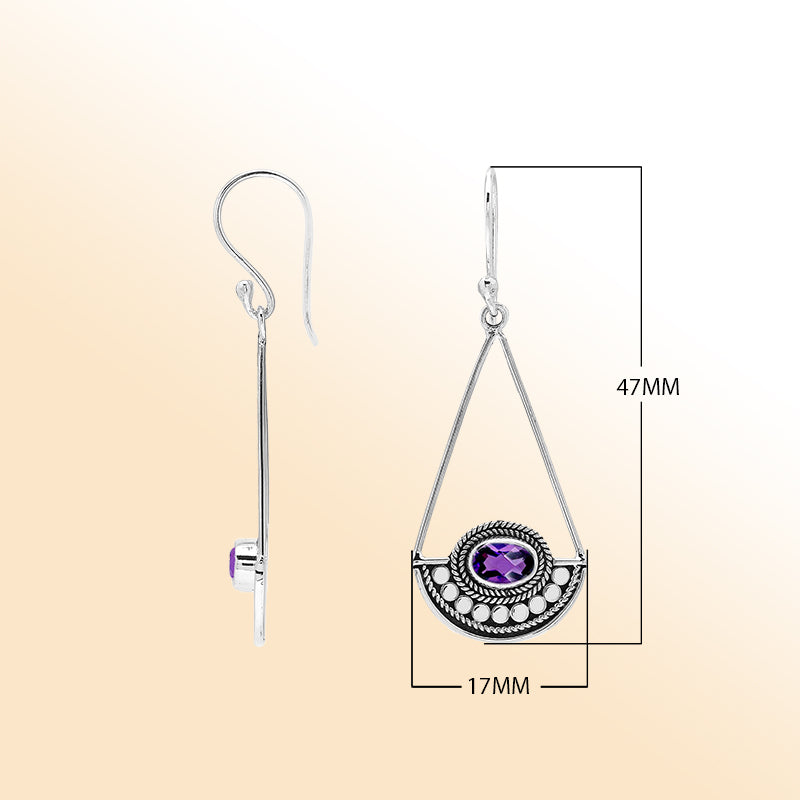 Elegant Amethyst Quartz silver earrings with beaded triangle design
