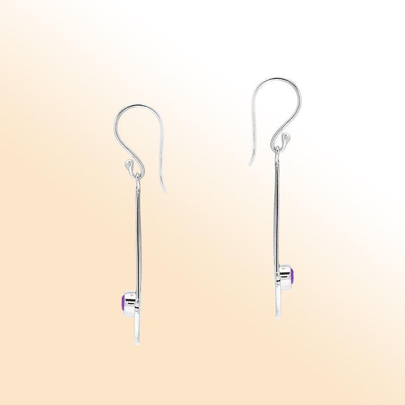 Elegant Amethyst Quartz silver earrings with beaded triangle design