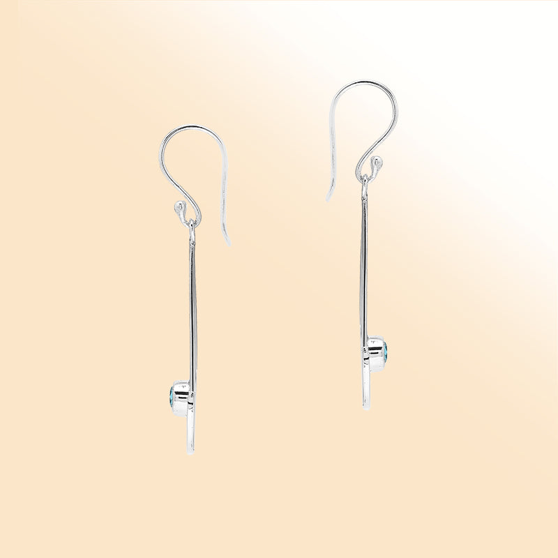 Elegant Blue Topaz Quartz silver earrings with beaded triangle design