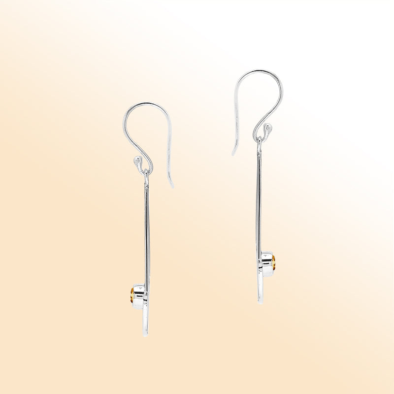 Elegant Citrine Quartz silver earrings with beaded triangle design